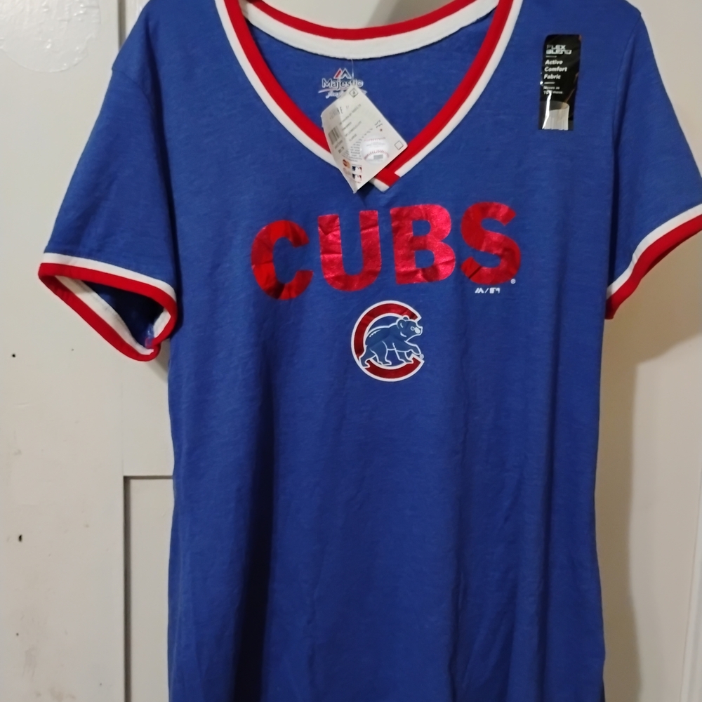 MLB Blue and Red Cubs Women's Jersey Top